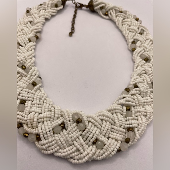 3 for $30 Vintage 90s Braided White Seed Bead Choker Necklace Multi Strand - Picture 6 of 10
